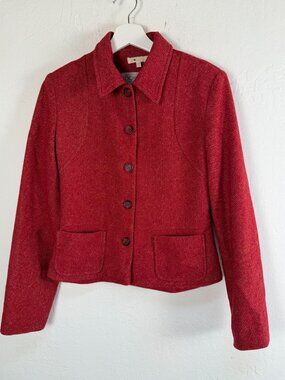 Kookai Womens Red Tweed Wool Blend Cropped Blazer Jacket Size 38 / Small Lined